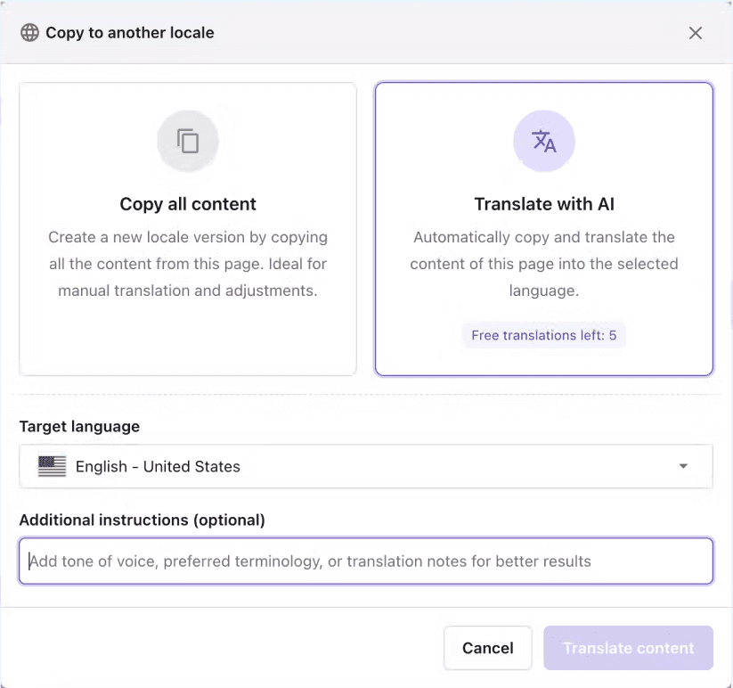 A screenshot of translating with AI