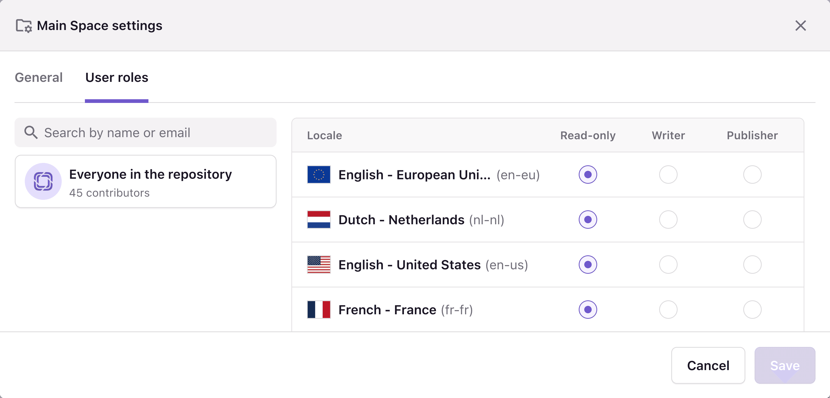 A screenshot of setting custom user roles in a space.