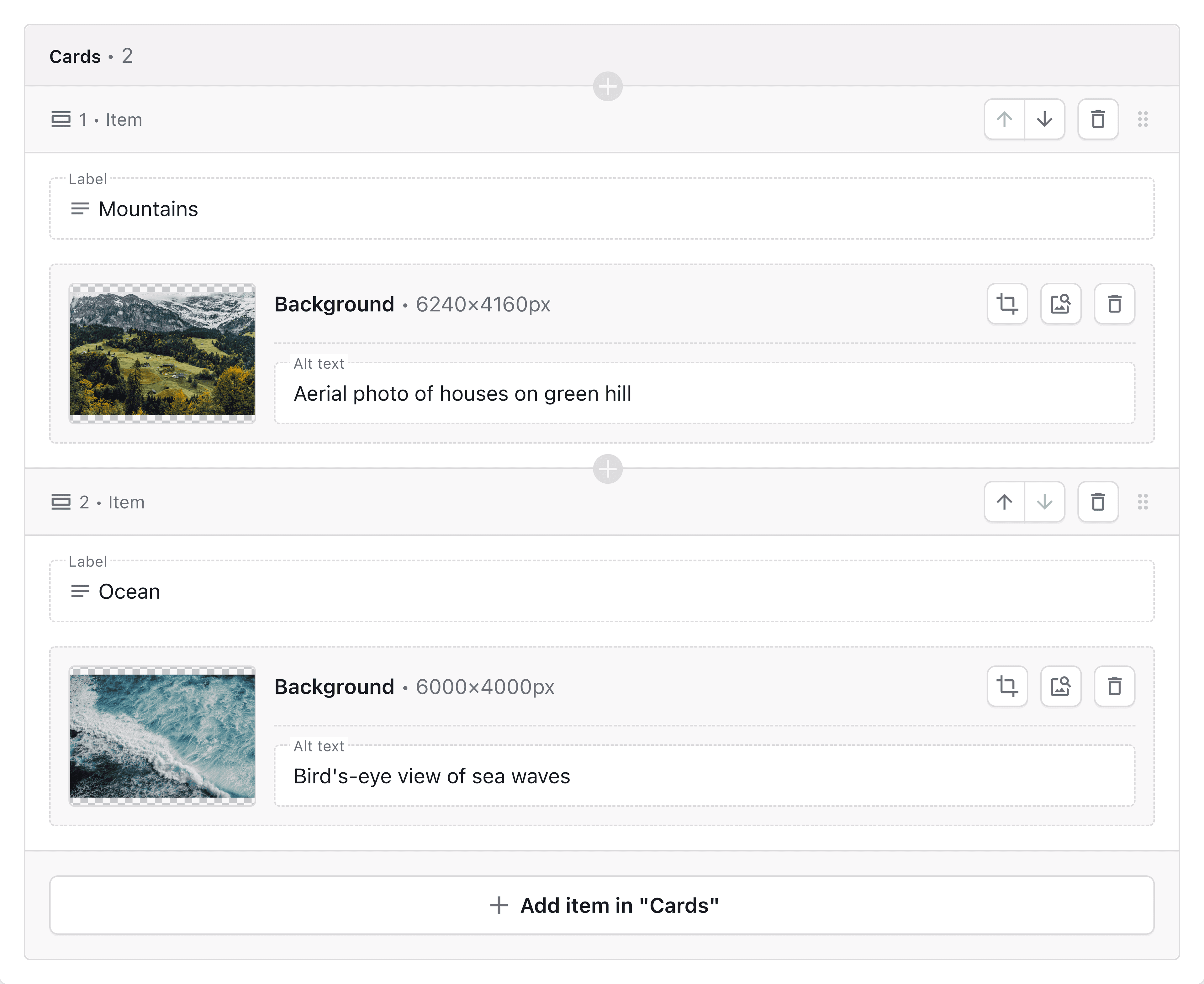 A screenshot of a repeatable group field in the Page Builder.