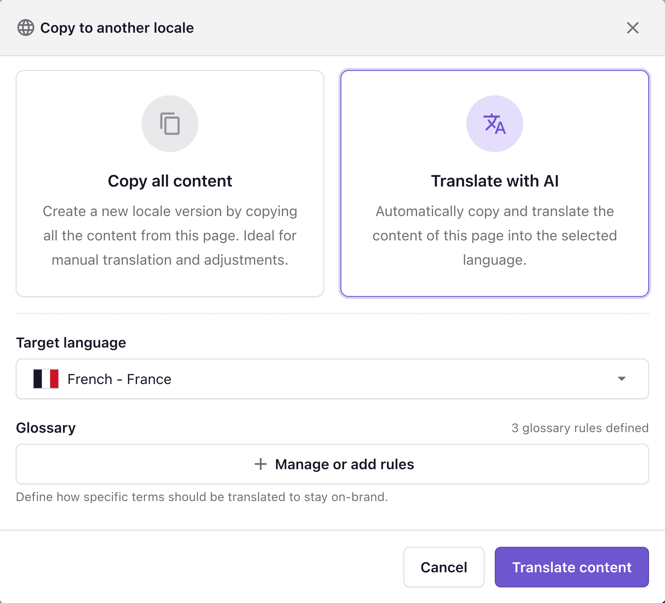A screenshot of translating with AI